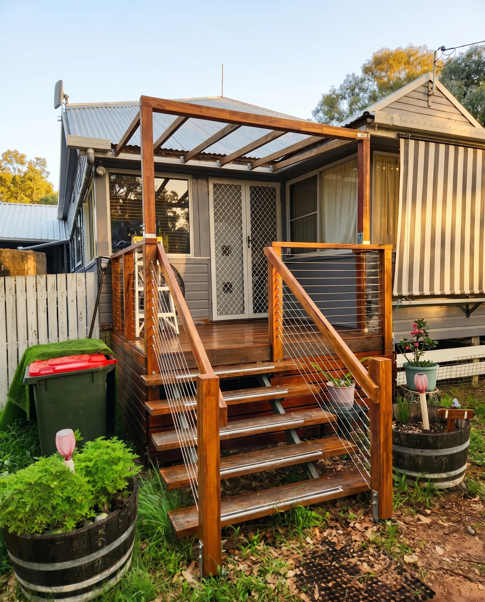 Timber deck with cable balustrade