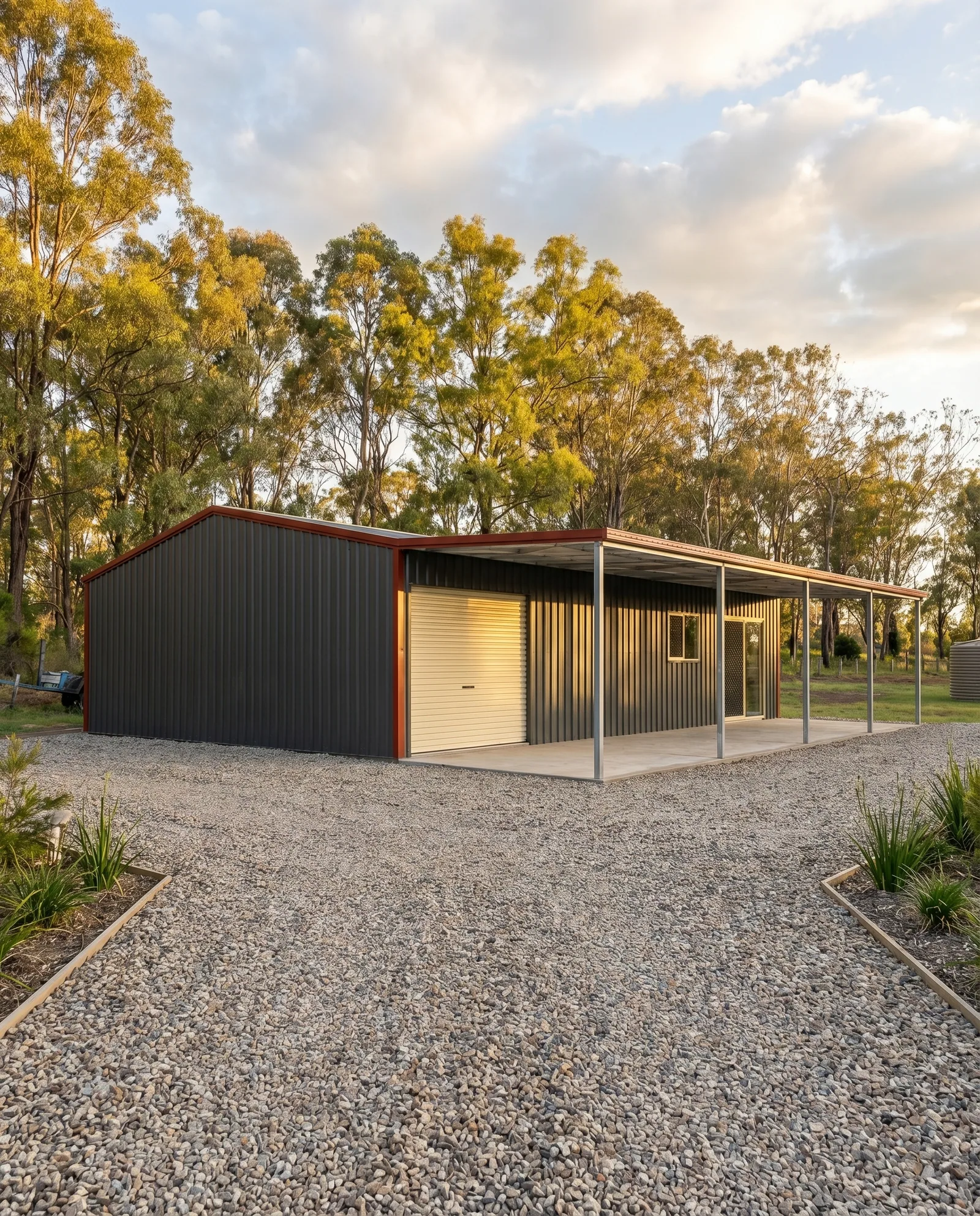 Large shed with attached carport