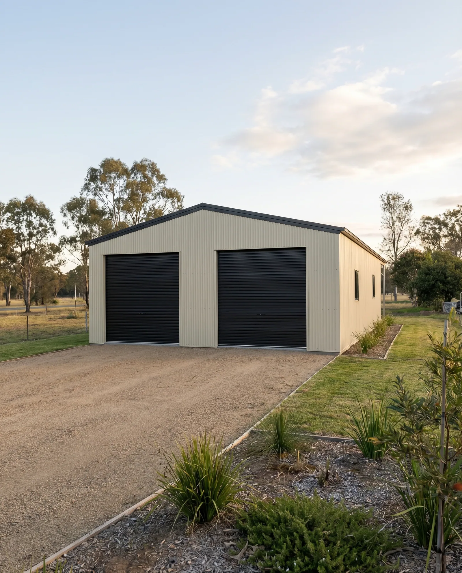Two-bay cream shed